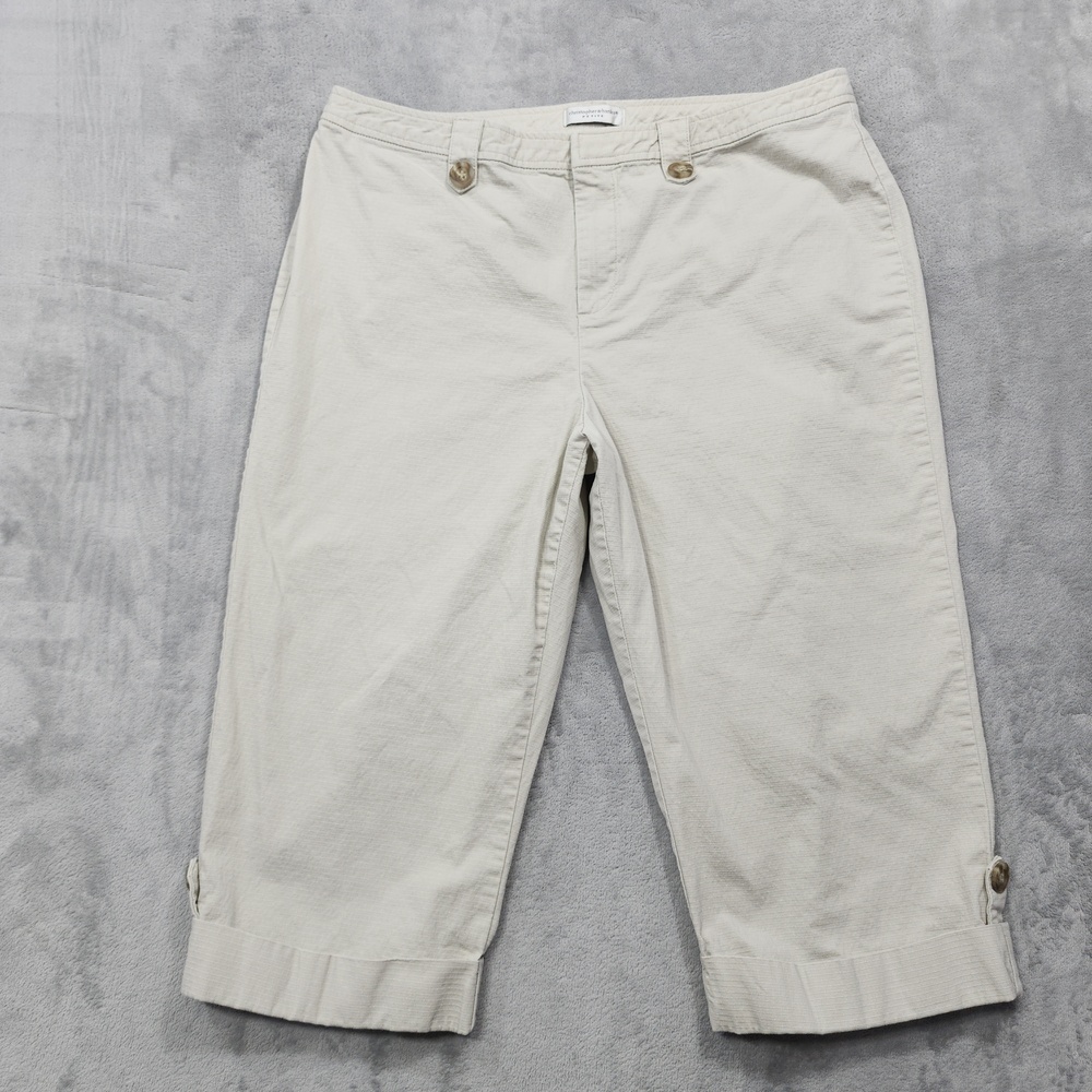 Christopher & Banks Pants Womens 16P PETITE Beige Twill Capri Crop Cuffed Casual